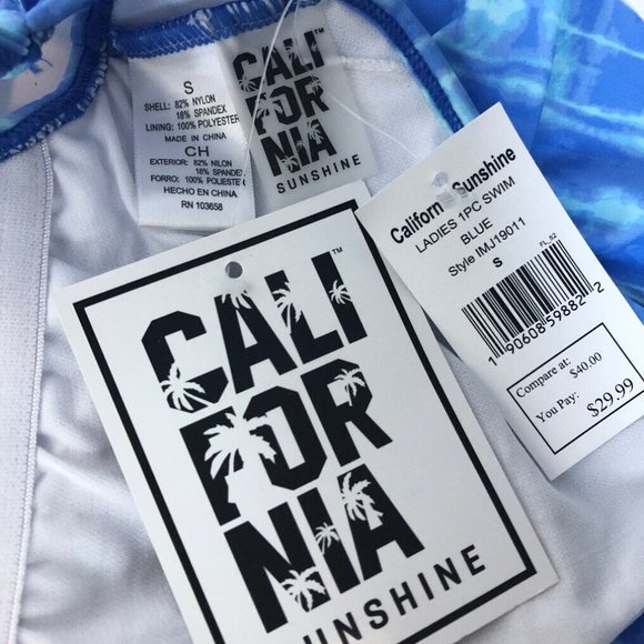 NWT California Sunshine One Piece Swimsuit Blue Tie Dye Size S - Picture 5 of 7
